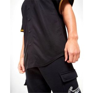 Camiseta de Béisbol Negra para Hombre, Manga Corta, con Cordón Ajustable, Transpirable, de Malla de Poliéster, Corte Regular, para Todas las Temporadas, Color Sólido - Product Image 1