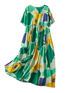 Robe Maxi Surdimensionnée Grande Taille Bohème de Plage à Fleurs pour Femme, en Coton, Coupe Ample et Décontractée, Respirante, Taille Naturelle, Broderie Faite Main, pour l'Été - Product Image 3