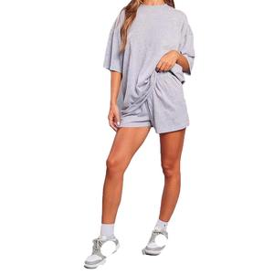 Custom Logo Women's Casual Clothing Set 100% Polyester Short Sleeve T-Shirt Shorts Solid Neck Quick-drying <b>One</b> Set Pattern - Product Image 1