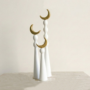 Juego de Adornos Decorativos Modernos de Madera Blanca con Detalles en Dorado Elegantes pilares con cuentas para el hogar contemporáneo y decoración festiva del Eid. - Product Image 5
