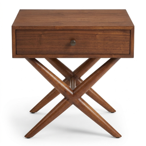 Table de chevet en bois rustique moderne avec design à pieds en X et tiroir de rangement, armoire de chevet pour chambre à coucher - Product Image 2