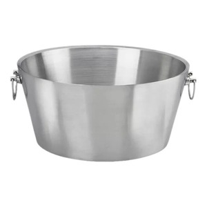 Silver Stainless Steel Round Ice <b>Bucket</b> with Handles Modern Beverage Cooler Tub - Product Image 3