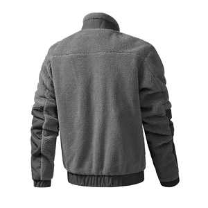 <b>Men</b> Fleece <b>Jacket</b> Stand Collar Windproof Casual Winter Thick <b>Sherpa</b> Lining Zipper Closure Regular Fit Solid Color - Product Image 6