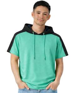 เสื้อฮู้ดแขนสั้นผู้ชายแบบสวมใส่สบาย ผ้าฝ้ายนุ่ม สีเขียวมิ้นท์ สีดำ สไตล์สตรีทแวร์ เหมาะสำหรับใส่ในฤดูร้อน - Product Image 1