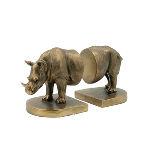 Juego de sujetalibros de aluminio fundido con diseño vintage de rinoceronte, acabado en bronce, soporte decorativo para libros con diseño de animales salvajes, personalizable. - Product Image 2
