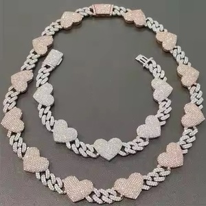 Luxury Silver Cuban Link Chain Fully White Yellow And <b>Rose</b> Gold Iced D Color VVS Studded Moissanite Diamond Tester for Wedding - Product Image 1