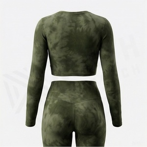 Women's Tie Dye Yoga Set Long Sleeve Twist Crop Top High Waist <b>Leggings</b> 2 Piece Gym <b>Activewear</b> - Product Image 2