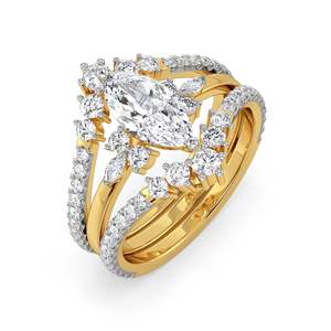 Anillo Elegante de Lujo con Tres Bandas de Moissanita Corte Marquesa y Piedras, Chapado en Oro sobre Plata 925, Joyería de Compromiso para Boda - Product Image 4
