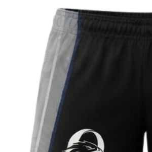 Shorts de netball unisexe noir et gris sublimés en polyester léger, uniforme de sport avec panneaux latéraux, vêtements d'entraînement athlétique - Product Image 5
