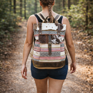 Mochila de Cuero y Lona Estilo Western Hecha a Mano, con Cierre de Cremallera, Tejida Étnicamente, Capacidad de 22L, Unisex, para Viajes y Senderismo, Envío Inmediato - Product Image 6