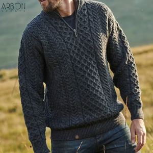 Pulls en laine tricotée épaisse de haute qualité pour hommes, style décontracté, col montant, manches longues, demi-zip, vêtements d'extérieur élégants et personnalisables - Product Image 3