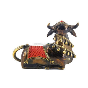 Brass Religious Nandi Cow Brass Alloy Art Multicolor 5 <b>X</b> 7.5 Inch Candle Holder Home Table Decor Traditional <b>Indian</b> Art - Product Image 4