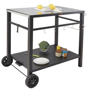 Piano da tavolo modulare in ferro per esterni a doppia mensola mobile per Pizza da forno a 2 ruote con manico nero griglie da campeggio - Product Image 1