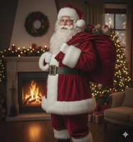 Weihnachtsmann-Kostüm Komplettset Roter Mantel Hose Hut Gürtel Bart Handschuhe und Schuhüberzüge für Weihnachtsfeiern und Partys