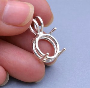 Handmade 925 Silver 10mm Round 4 Prong Semi Mount Designer Charm Pendant Empty Stone Setting DIY Keepsake Resin Jewelry Findings - Product Image 1