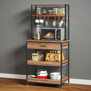 Soporte para Horno de Microondas de 5 Niveles con Tomas de Corriente, Estante de Cocina con Cajón y Estantes Deslizantes, Solución de Almacenamiento para Cocina - Product Image 3