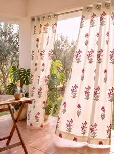 Rideaux en coton premium imprimés à la main, motifs floraux traditionnels, pour la décoration des fenêtres du salon et de la chambre, style maison. - Product Image 2