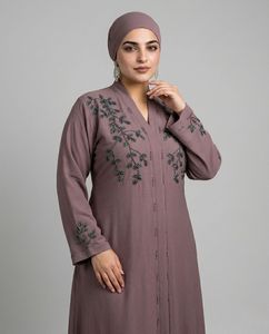 Elegant Purple Embroidered Abaya With Floral Beadwork <b>Long</b> Sleeve Modest <b>Dress</b> <b>For</b> Women Plus Size Floor Length Daily wear - Product Image 2