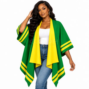 Cosh International Sorority Sisterhood - Cárdigan Verde y Amarillo con Frente Abierto para Mujer, Informal, Manga Murciélago, Largo, 100% Poliéster - Product Image 3