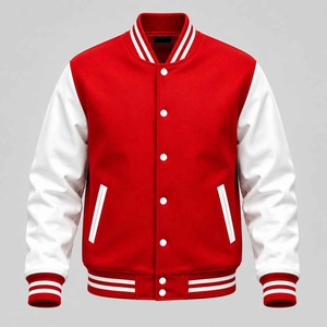 Veste universitaire respirante ZRROPS INDUSTRY pour homme, rouge et blanc, à blocs de couleur, col côtelé rayé, hiver, OEM, vente en gros, 100 % rembourrée - Product Image 4