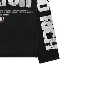 Men's <b>Long</b> <b>Sleeve</b> Oversized Streetwear <b>T</b>-<b>Shirt</b> <b>Black</b> Screen Printed Letter Pattern O-Neck Jersey Fit - Product Image 4