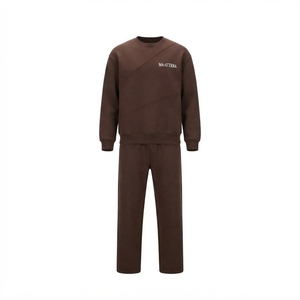 Conjunto de Sudadera y Pantalones Deportivos para Hombre, Color Marrón Sólido, Cuello Redondo, Ropa Casual Urbana, Conjunto Deportivo Holgado, Logotipo Personalizado - Product Image 3