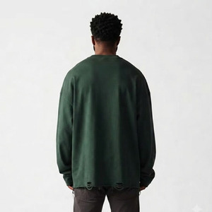 T-shirt Homme Style Grunge Effet Vieilli Oversize Lavage Vintage Manches Longues Col Rond Coupe Ample Coton Lourd 100% - Product Image 2