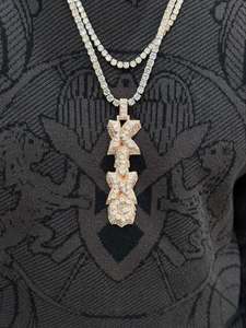 Collar vertical llamativo de plata 925 chapada en oro/plata con colgante de cristal abstracto de moissanita, estilo hip hop, para hombre y mujer, VVS - Product Image 1