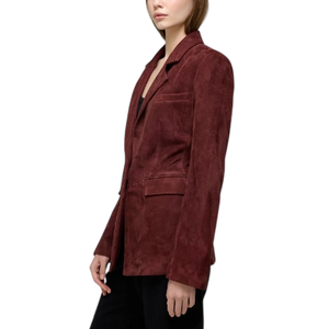 Chaqueta Premium de Terciopelo y Piel de Oveja Color Granate para Mujer, Talla XS, Transpirable, con Acabado Elegante, por Leathertex - Product Image 2