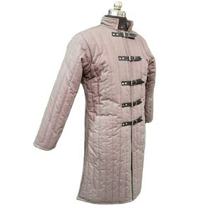 Gambesón Medieval Blanco Hecho a Mano, Largo, de Manga Larga, de Algodón con Correas de Cuero, Chaqueta Acolchada Aketon, para Caballero, Halloween, Pascua - Product Image 3