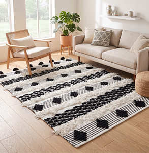 Handwoven Cotton Decorative <b>Rug</b> with Diamond Texture for Farmhouse Living <b>Spaces</b> - Product Image 4