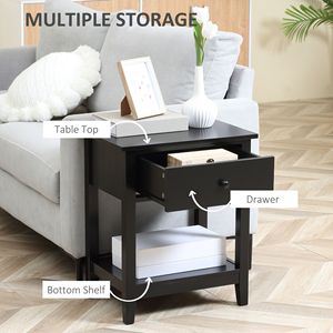Comodino Moderno Nero con Cassetto e Ripiano per Camera da Letto e Soggiorno - Product Image 4