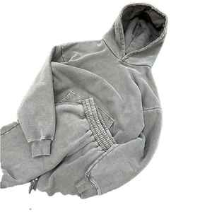 Survêtement unisexe gris en coton à capuche, coupe ample, couleur unie, décontracté, avec poches latérales, taille élastique, style automne - Product Image 4