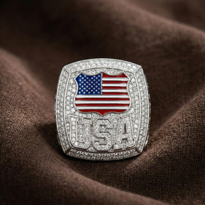 USA Flag Championship <b>Ring</b> Hip Hop Jewelry Iced Out Silver <b>Statement</b> <b>Ring</b> American Style Bling Fashion <b>Ring</b> - Product Image 4