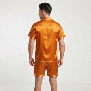 Conjunto de pantalones cortos de seda para hombre, camisa de satén de manga corta y pantalones cortos, conjunto de dos piezas para dormir en verano, 100% seda, conjuntos de camisa y pantalones cortos de satén. - Product Image 3