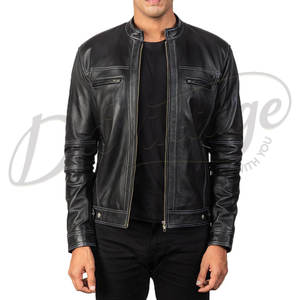 Veste en cuir noir pour homme, style motard, avec ceinture, manteau d'hiver en peau de mouton véritable, doublure en polaire chaude, double boucle, vêtement d'extérieur - Product Image 6