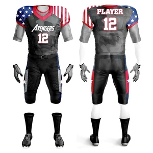 Conjunto de Uniforme de Fútbol Americano de los Vengadores, Jersey Sublimado Negro con Cuello en V y Patrón de Bandera para Hombre, con Protecciones, Estilo Ajustado - Product Image 5