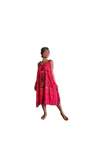 Robe longue d'été en rayonne pour femmes, col rond, rouge et noir, style bohème, tenue décontractée, robe de plage - Product Image 3