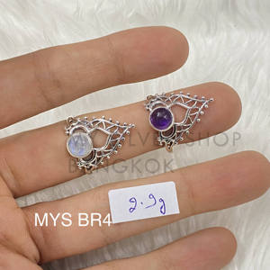 แหวนเงินแท้ 925 ประดับพลอยทรงกลมเจียระไนแบบ Bezel Setting  อะเมทิสต์และมูนสโตน สำหรับผู้หญิง ราคาขายส่ง - Product Image 1