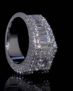 Men's Princess Cut Diamond <b>Ring</b>, Baguette Halo Statement Band, 14k White Gold Luxury Wedding Band, Hip Hop <b>Iced</b> Out Gifts <b>Ring</b> - Product Image 6