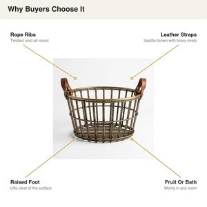 Cesta de Alambre de Hierro Hecha a Mano de 28 cm con Asas de Cuero y Varillas de Cuerda de Latón Antiguo, Material Metálico para Decoración del Hogar, Hoteles y Bodas - Product Image 5