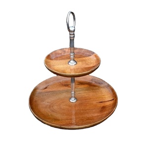 Présentoir à gâteaux à 2 niveaux Présentoir à fruits Présentoir à gâteaux à dessert avec ficelle métallique Support à gâteaux en bois - Product Image 1