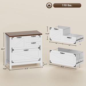 Armadietto Portadocumenti a 4 Cassetti Bianco Stile Fattoria con Serratura, Assemblato per Uso Ufficio - Product Image 3