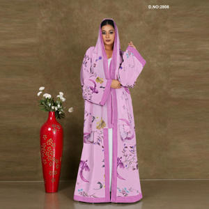 Women Floral Printed Floor Length Shrug with Matching <b>Scarf</b> Open Front Modest Fashion Outerwear - Product Image 3