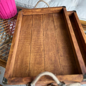 Handmade Wood Serving <b>Tray</b> with Handles: Rustic Wooden Decor Serving <b>Tray</b> to <b>Dinner</b> Plate Daily Decoration Items - Product Image 1