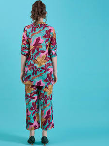 Conjunto de Dos Piezas para Mujer, Blusa con Cuello Mandarín Estampada y Pantalón, Nuevo, Estampado, Holgado, Cómodo y Elegante - Product Image 4