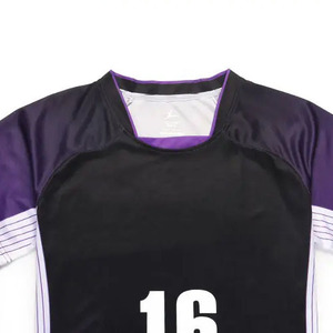 Ensemble d'uniformes de volley-ball personnalisés sublimés, dégradé noir-violet, numéro 16, manches courtes, évacuation de l'humidité, vêtements de sport unisexes pour adultes - Product Image 2