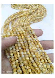 Perles rondes lisses œil de chat jaunes 6mm 8mm 10mm, 1 brin complet, Agate Mirani du Rajasthan, Thème Amour - Product Image 2