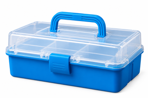 Boîte de rangement en plastique bleu HALO avec couvercle transparent et poignée, pliable à 3 couches, organisateur portable de 3 à 6 L pour outils et fournitures d'art et d'artisanat - Product Image 3