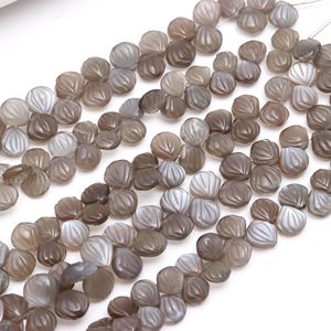 Perles de coquillage sculptées en pierre de lune grise naturelle, perles de pierres précieuses sculptées à la main, perles de pierre de lune percées sur le côté pour la fabrication de bijoux - Product Image 4